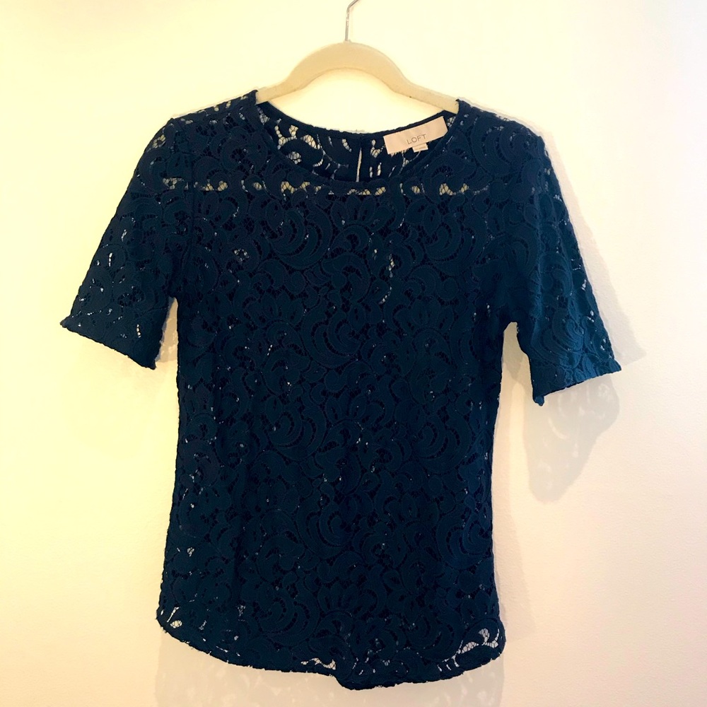 Navy lace blouse from Loft